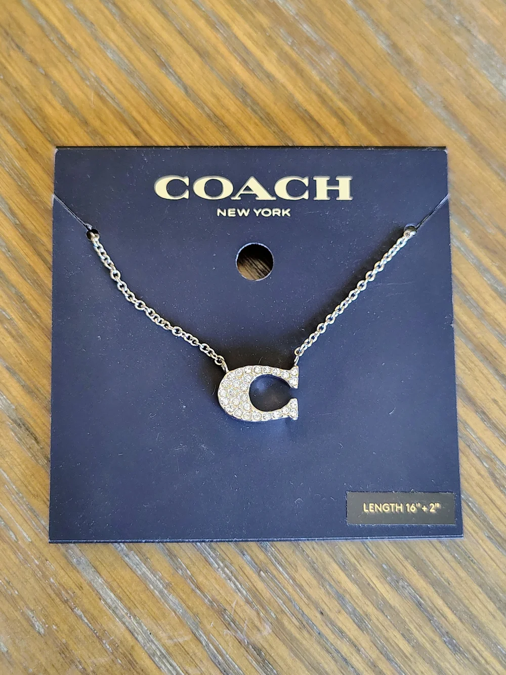 NWT Coach Pave Signature C Logo Pendant Necklace Silver 91433